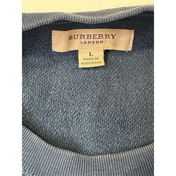 Burberry embroidered washed blue crewneck soft lightweight sweater, size Large - Picture 2 of 6